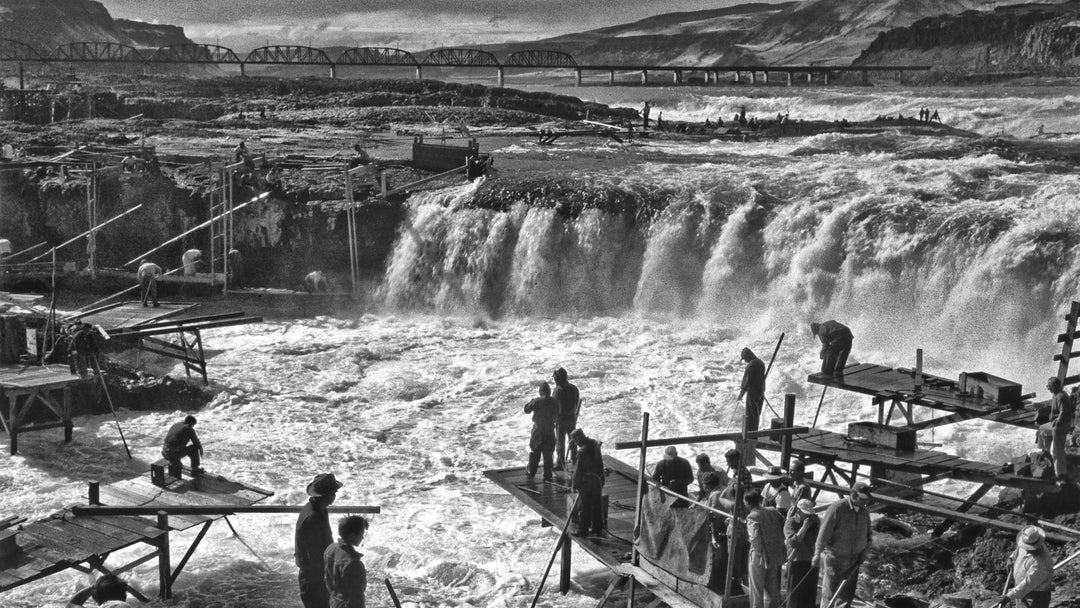 Celilo Falls Native American fishing ceremony historic art photograph taken by Richard Stefani in 1956