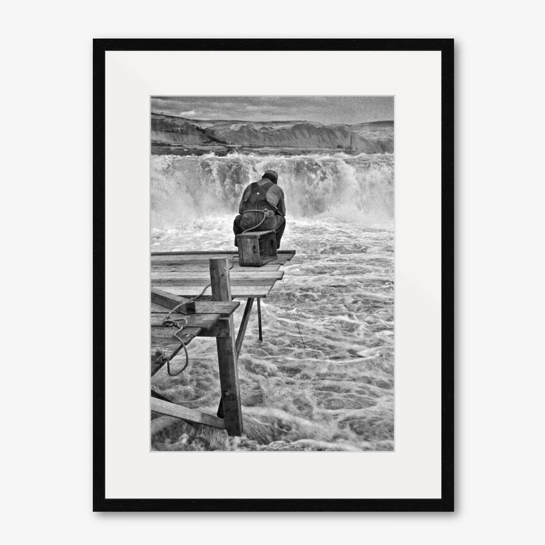 Celilo Falls Richard Stefani Final Moments black and white historic art photograph with a white mat and black frame at Stefani Fine Art.