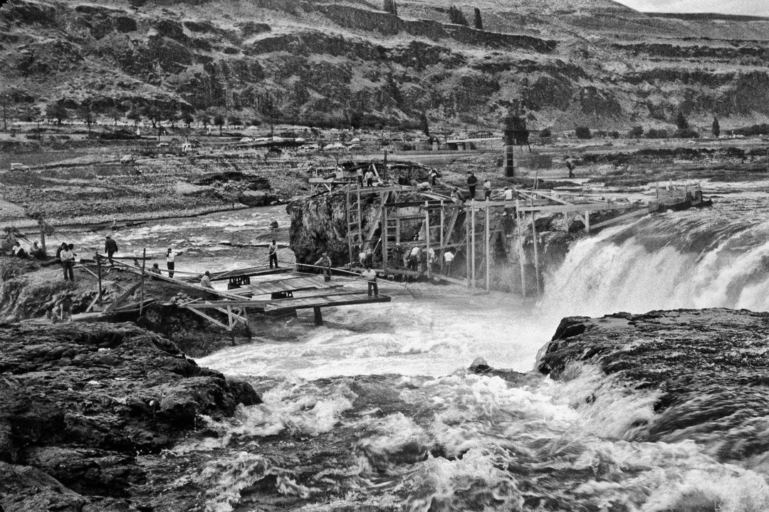 Celilo Falls Overlook II black and white historic art photograph by Richard Stefani at Stefani Fine Art.